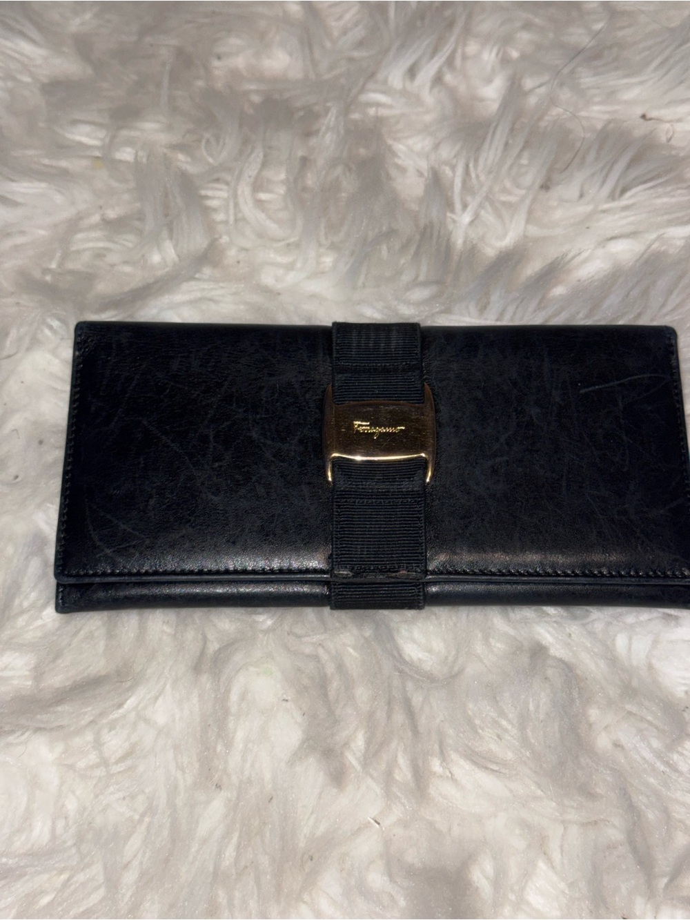 VINTAGE SALVATORE FERRAGAMO BLACK LEATHER CONTINENTAL WALLET